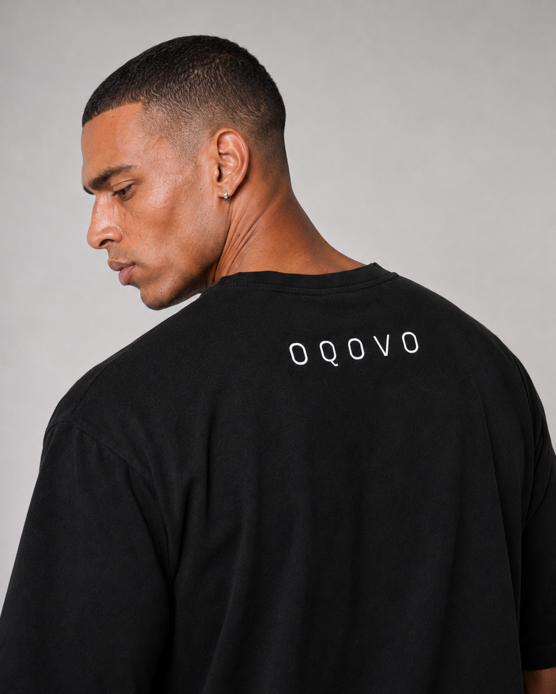 OQOVO Oversized Tee — OQOVO print at the back neck, detail